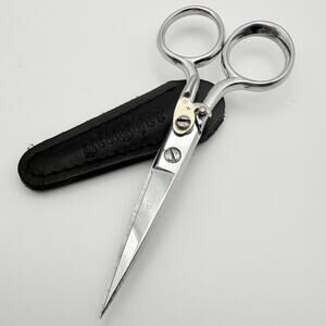 Gingher Embroidery Scissors with Black Leather Sheath & Safety Latch